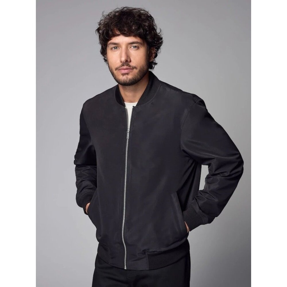 Infinity Men's S LinearFlex Faux Suede Bomber Jacket Black Fully Lined i1749